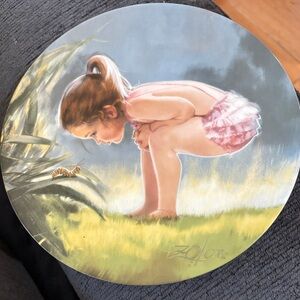 Curious Child Art Plate with Pink and Green Accents